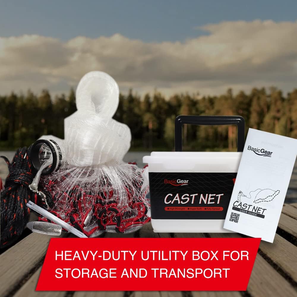 BasicGear Cast Net | 3ft-12ft Radius, 3/8 or 1/4 inch Mesh for Freshwater and Saltwater Bait Fish| Professional Grade and Upgraded Material | Throw Style - Image 7