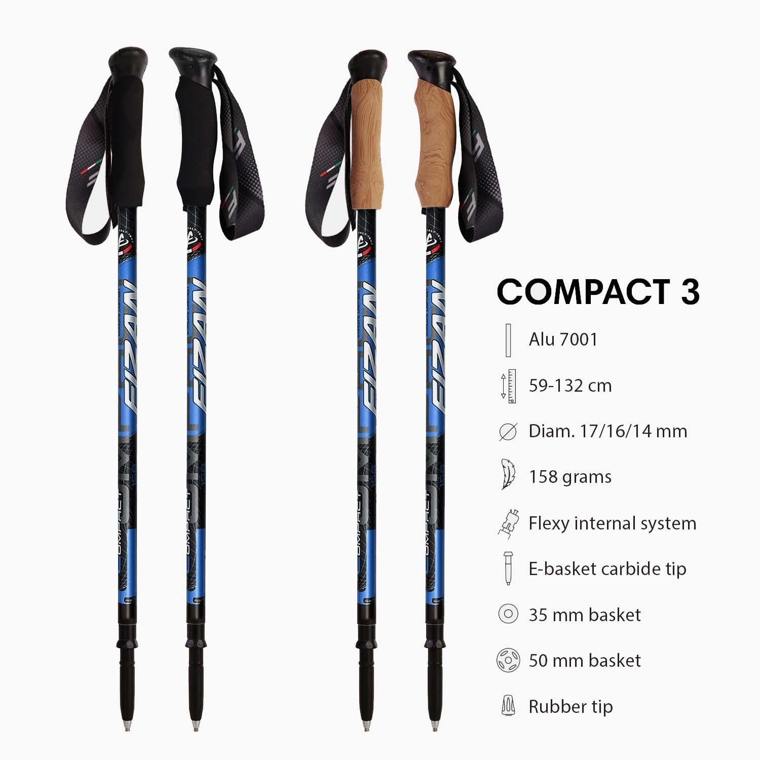 Fizan Compact 3 Trekking Poles – 5.6 oz Ultralight, Backpacking, Thru Hiking Poles, Adjustable, Collapsible, Customized Fit, EVA Grips, Aluminum Walking Sticks (Compact 3) - Image 2