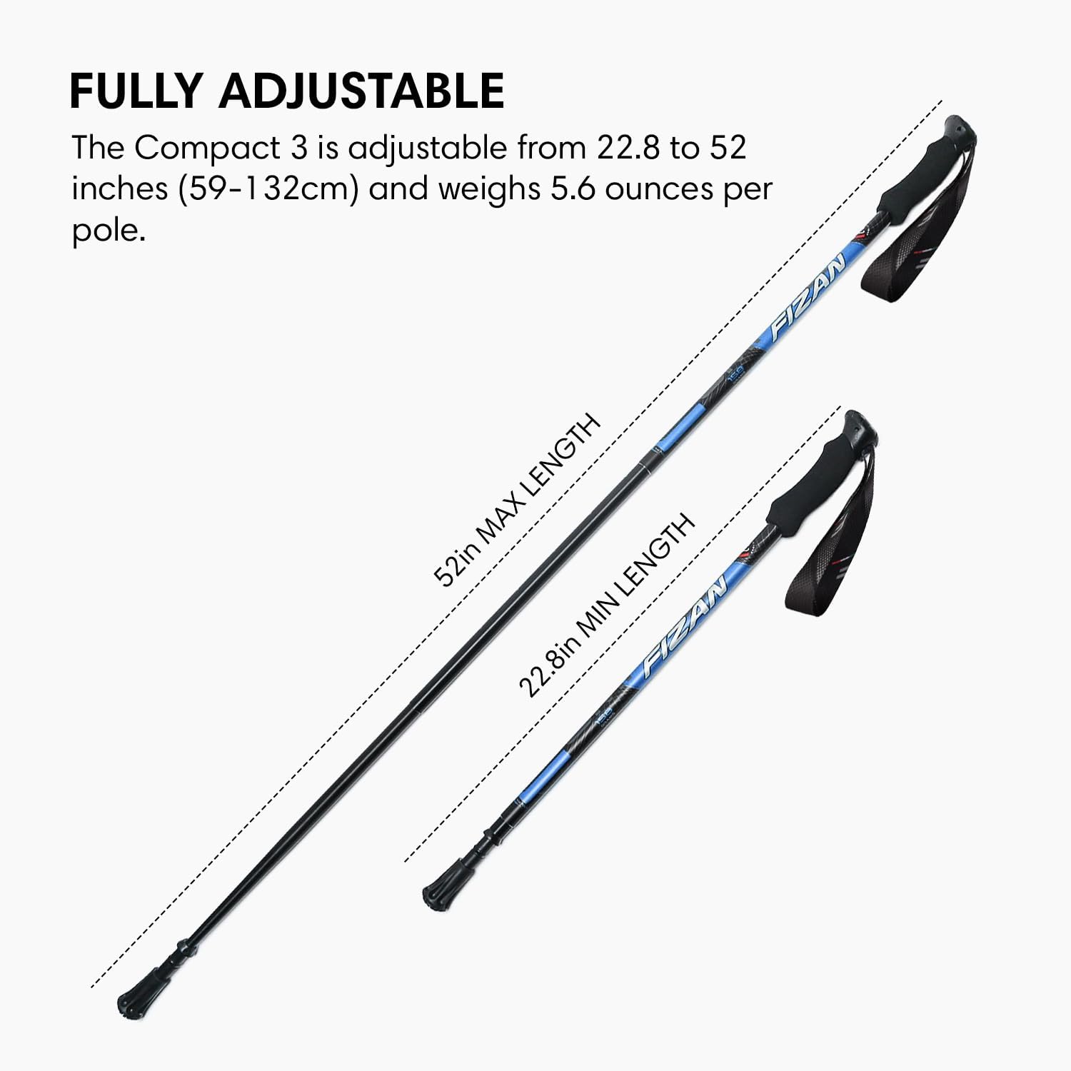 Fizan Compact 3 Trekking Poles – 5.6 oz Ultralight, Backpacking, Thru Hiking Poles, Adjustable, Collapsible, Customized Fit, EVA Grips, Aluminum Walking Sticks (Compact 3) - Image 4