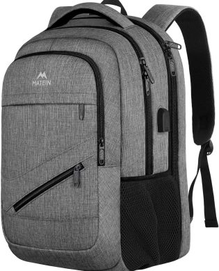 MATEIN Travel Laptop Backpack, 17 Inch Work TSA Approved Carry on Backpack, Large Computer Business Bag for Men Women with USB Port and Trolley Sleeve, College School Rucksack Book Bag, Grey