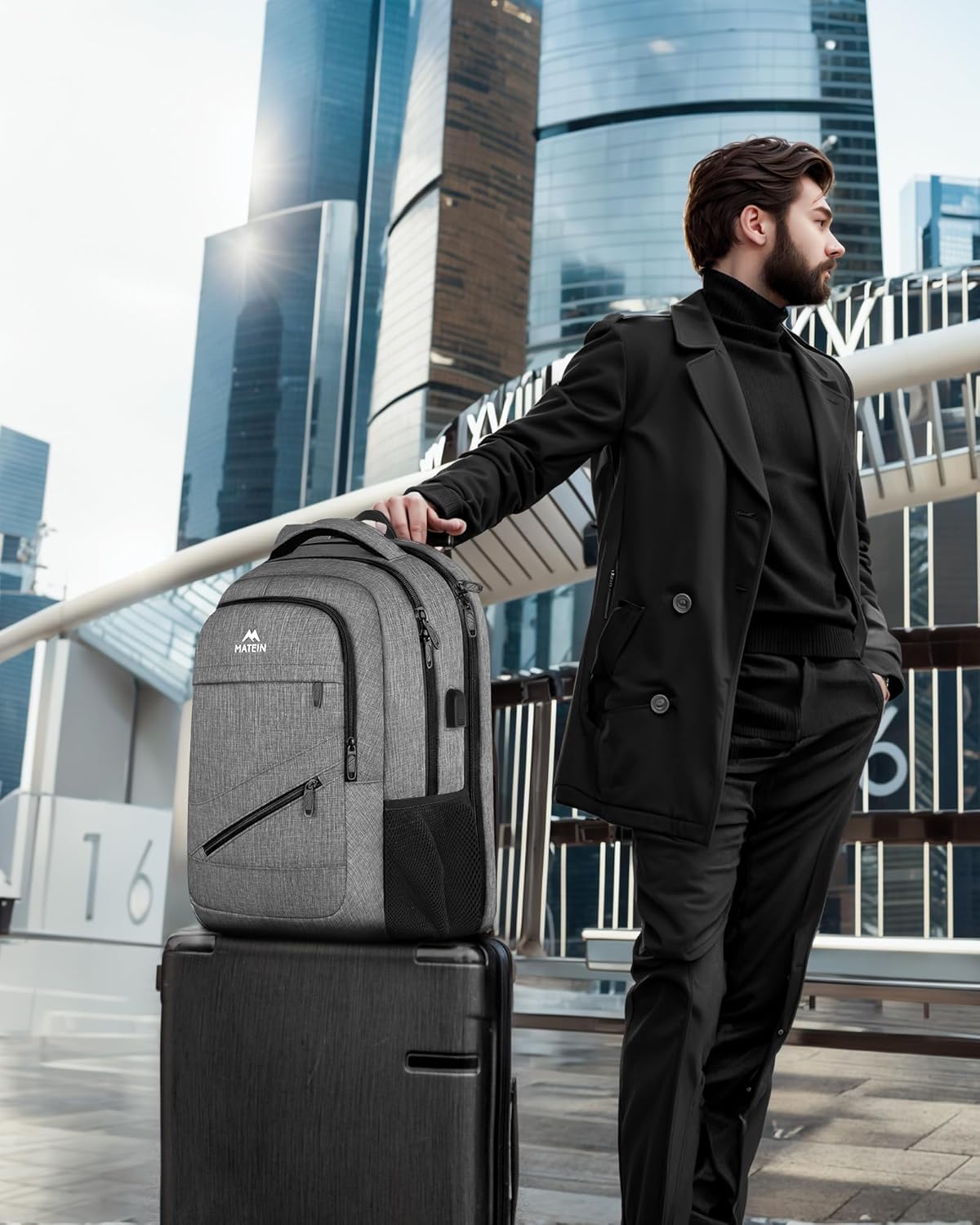 MATEIN Travel Laptop Backpack, 17 Inch Work TSA Approved Carry on Backpack, Large Computer Business Bag for Men Women with USB Port and Trolley Sleeve, College School Rucksack Book Bag, Grey - Image 7
