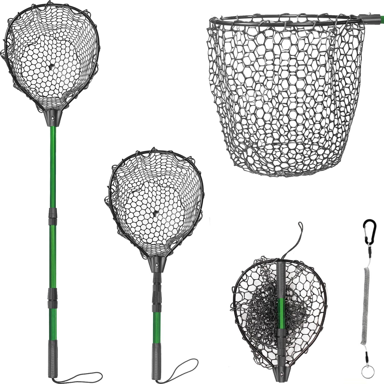 Rubber Fishing Net with Telescoping Handle - Silicone Fish Nets for Fishing, Aluminum Alloy Landing Net, Telescoping Handle and Rubber Net, Maximum Load 20 Pounds