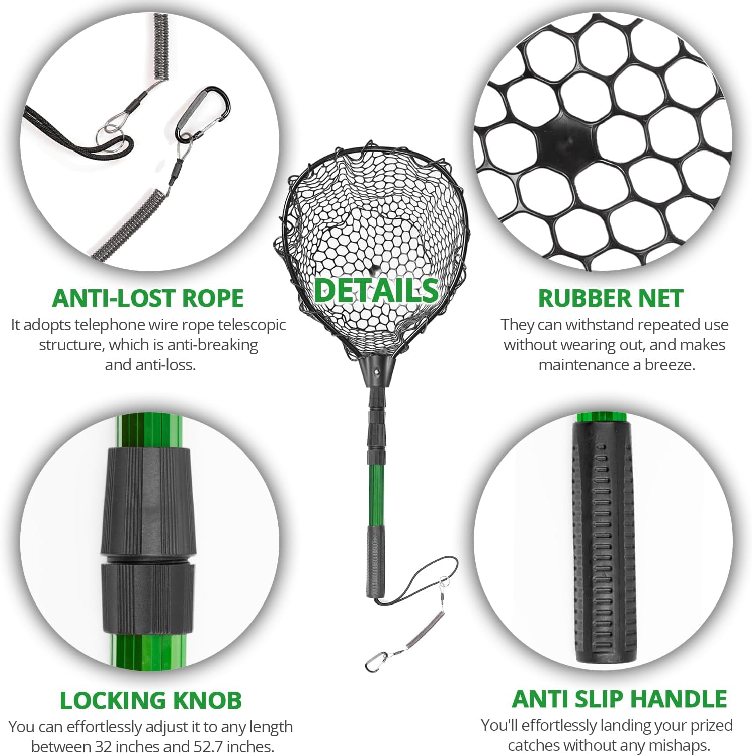 Rubber Fishing Net with Telescoping Handle - Silicone Fish Nets for Fishing, Aluminum Alloy Landing Net, Telescoping Handle and Rubber Net, Maximum Load 20 Pounds - Image 4
