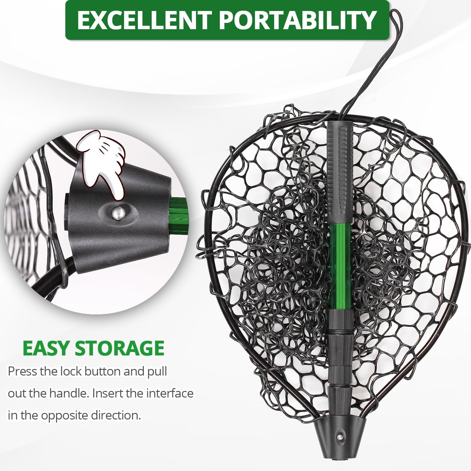 Rubber Fishing Net with Telescoping Handle - Silicone Fish Nets for Fishing, Aluminum Alloy Landing Net, Telescoping Handle and Rubber Net, Maximum Load 20 Pounds - Image 5